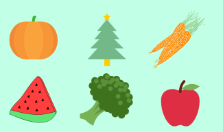 clip art of various fruits, vegetables and plants on mint background