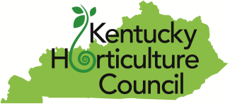 logo for kentucky horticulture council including an outline of state of ky and plant leaves