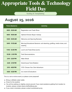 Green and white boxes with schedule 