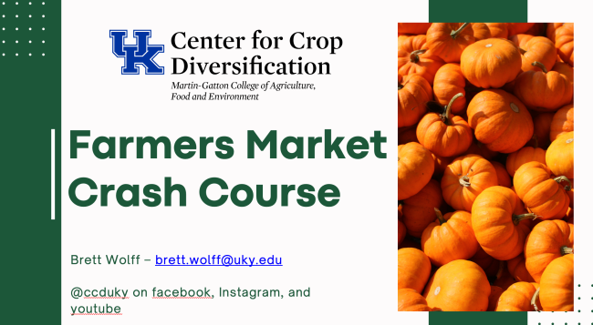 cover image with title Farmers Market Crash Course, text and image of pumpkins
