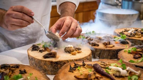 chef preparing appetizer plates