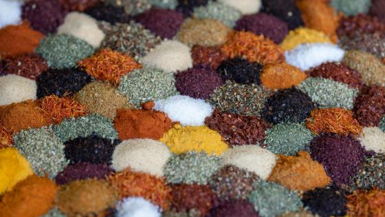 piles of overlapping spices, multicolor