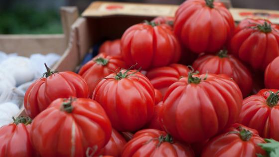 stack of red heirloom tomatoes