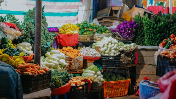 various vegetables on display at market