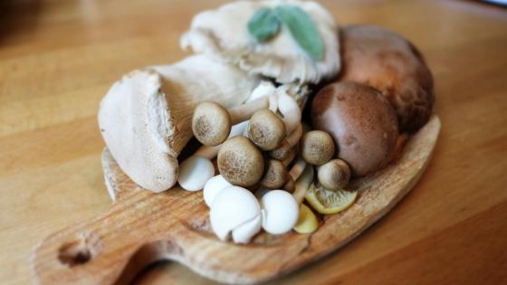 mushrooms on a cutting board